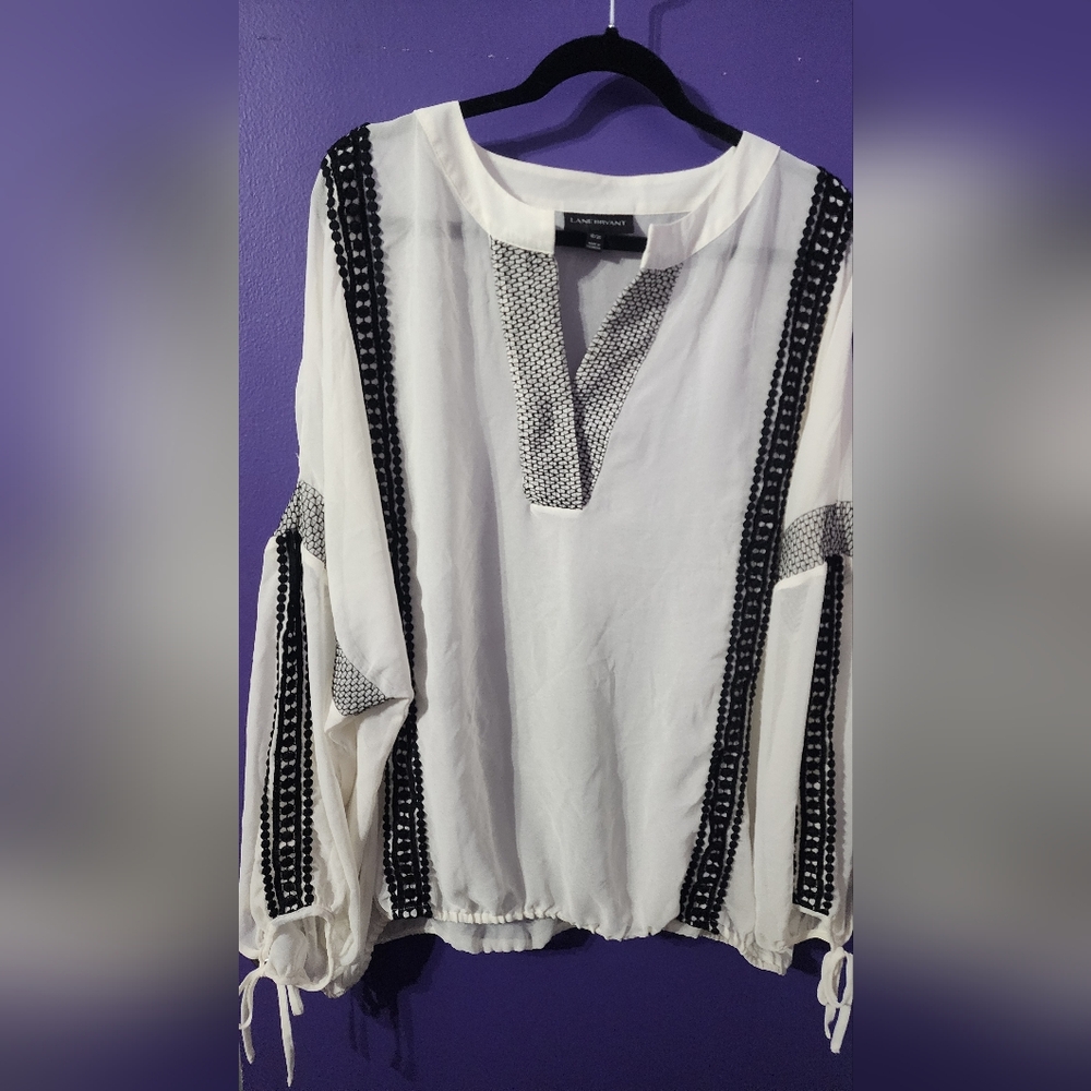 Lane Bryant White Peasant Tunic with Black Trim